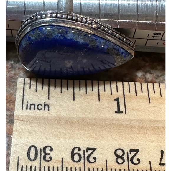Lapis Lazuli Natural Stone Teardrop Silver Plated Ring Minimalist Setting.  5.75 - Picture 9 of 10